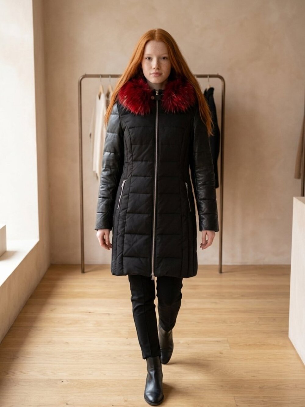 π₯ Stunning Danier Winter Jacket β Black with Real Fur Trim & Leather Sleeves π₯ - Picture 4 of 11